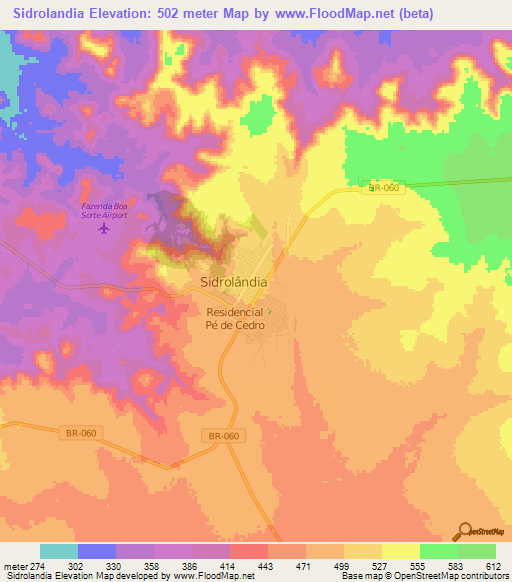 Sidrolandia,Brazil Elevation Map