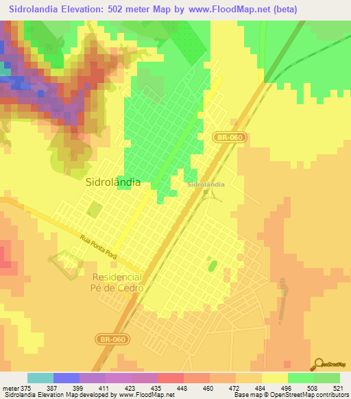 Sidrolandia,Brazil Elevation Map