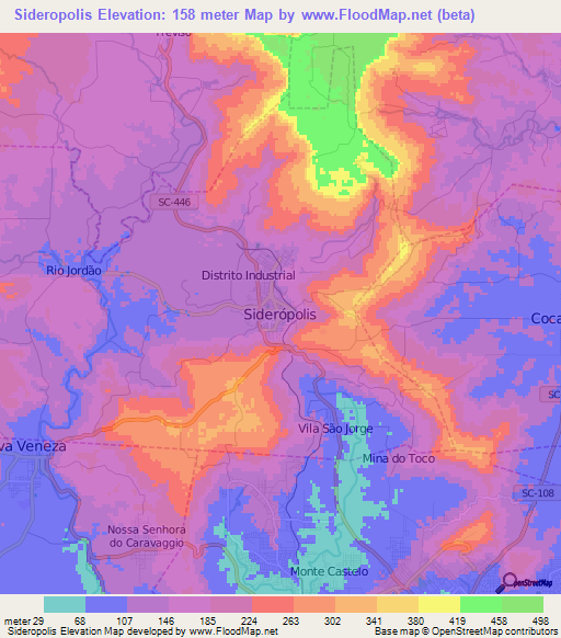 Sideropolis,Brazil Elevation Map