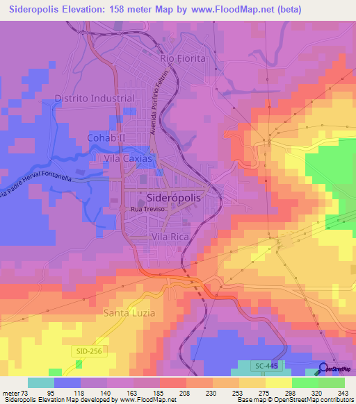 Sideropolis,Brazil Elevation Map