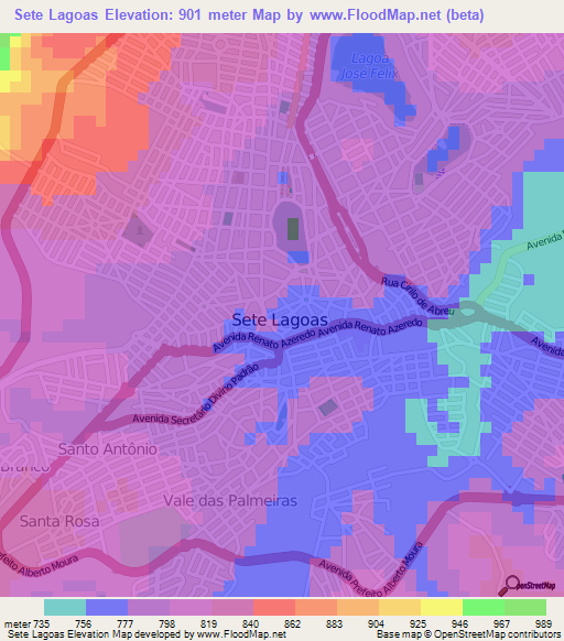 Sete Lagoas,Brazil Elevation Map