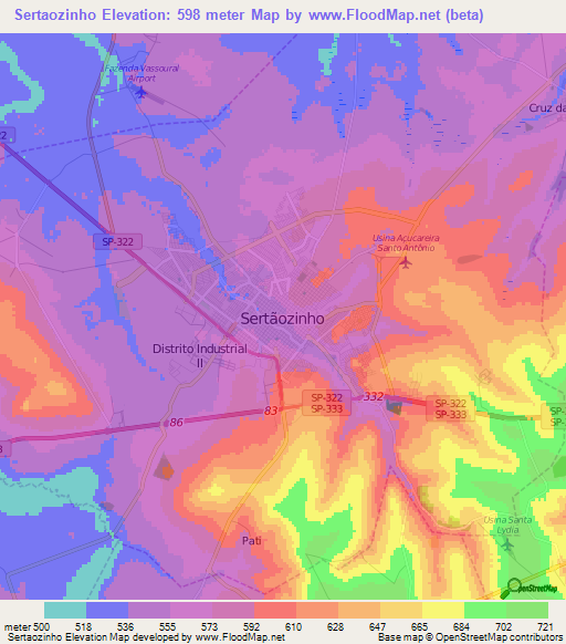 Sertaozinho,Brazil Elevation Map