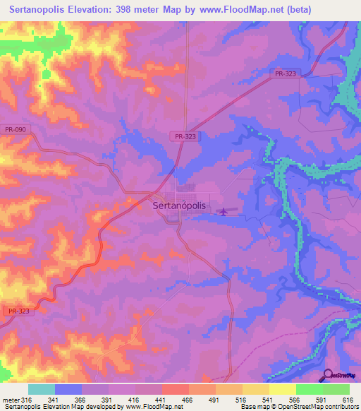 Sertanopolis,Brazil Elevation Map