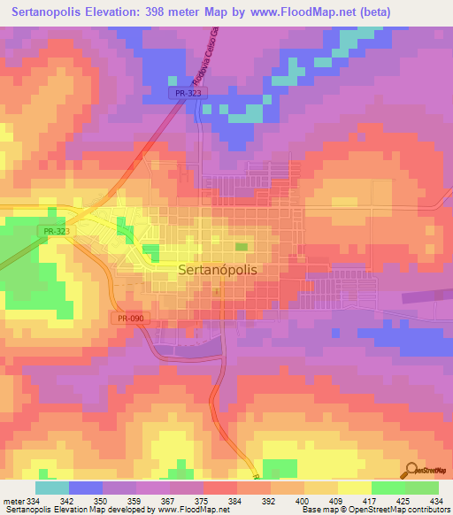 Sertanopolis,Brazil Elevation Map