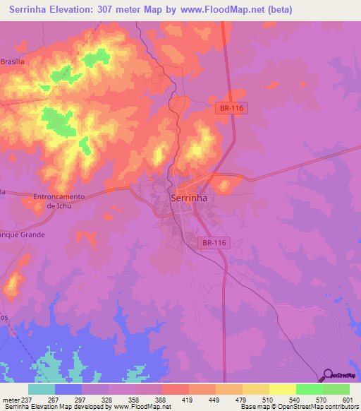 Serrinha,Brazil Elevation Map
