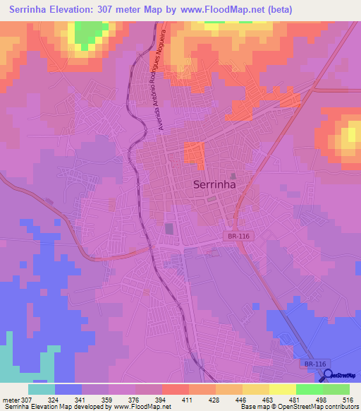 Serrinha,Brazil Elevation Map