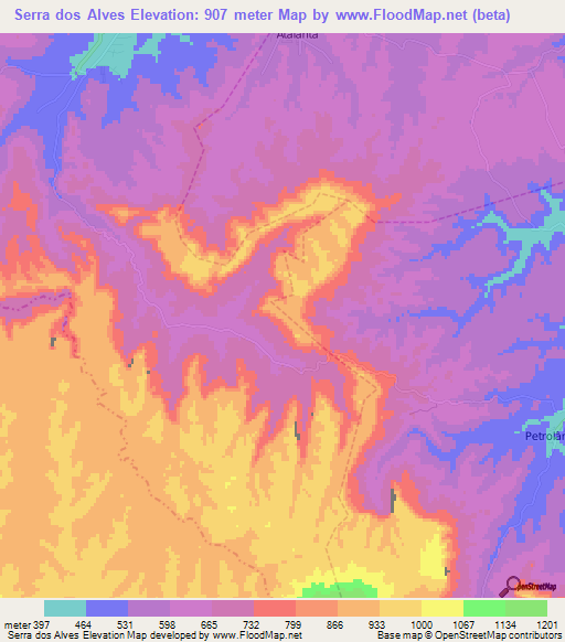 Serra dos Alves,Brazil Elevation Map