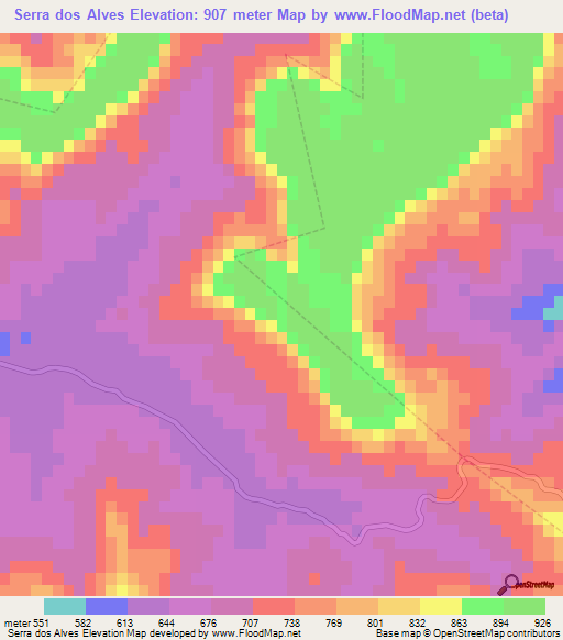 Serra dos Alves,Brazil Elevation Map