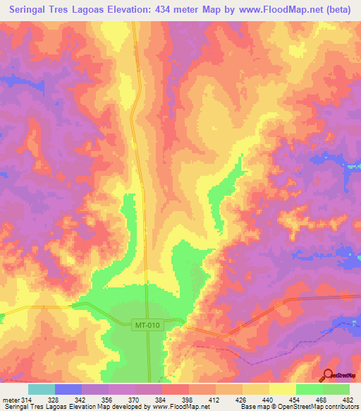 Seringal Tres Lagoas,Brazil Elevation Map