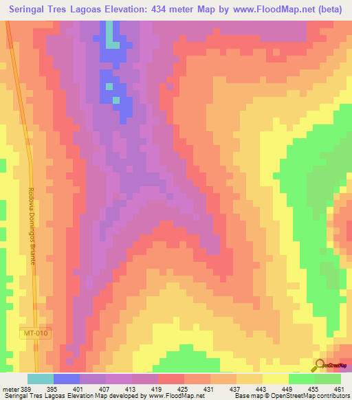 Seringal Tres Lagoas,Brazil Elevation Map