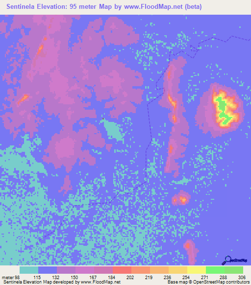 Sentinela,Brazil Elevation Map