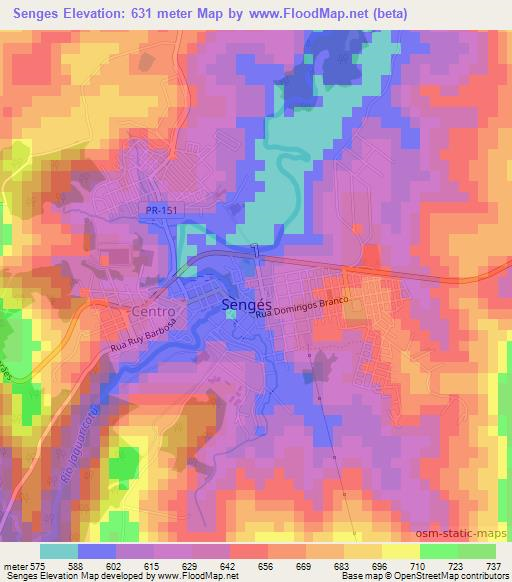 Senges,Brazil Elevation Map