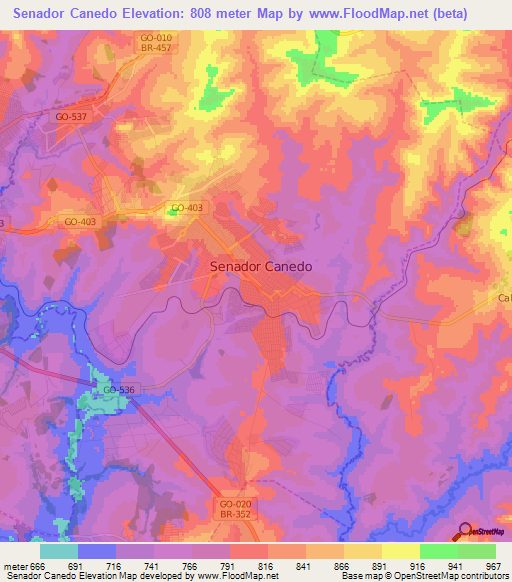 Senador Canedo,Brazil Elevation Map