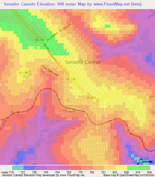 Senador Canedo,Brazil Elevation Map