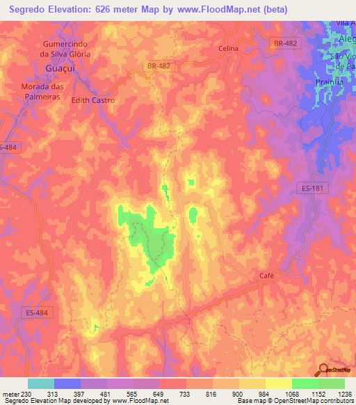 Segredo,Brazil Elevation Map