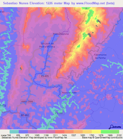 Sebastiao Nunes,Brazil Elevation Map