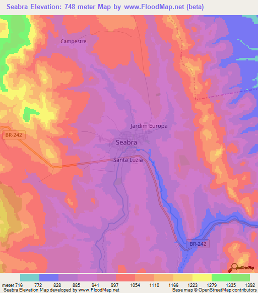 Seabra,Brazil Elevation Map