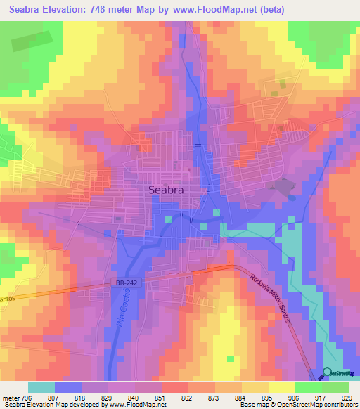 Seabra,Brazil Elevation Map