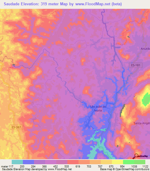 Saudade,Brazil Elevation Map