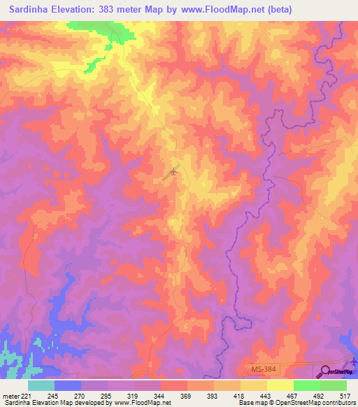 Sardinha,Brazil Elevation Map