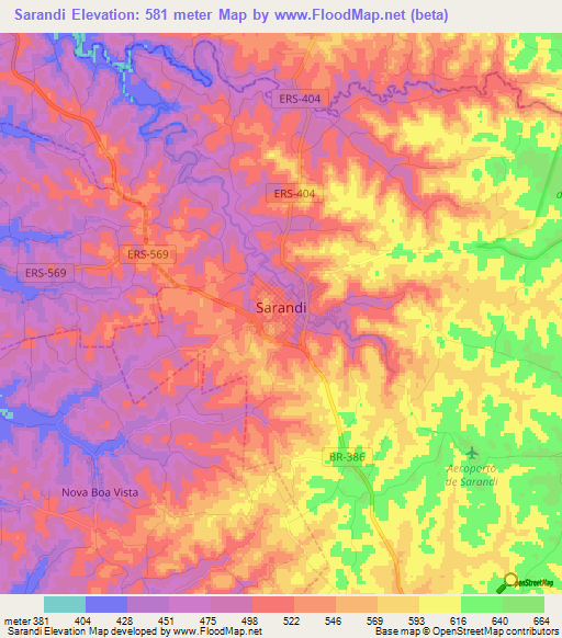 Sarandi,Brazil Elevation Map