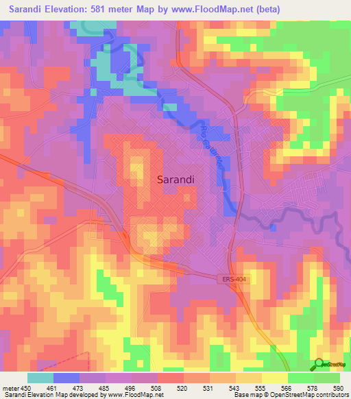 Sarandi,Brazil Elevation Map