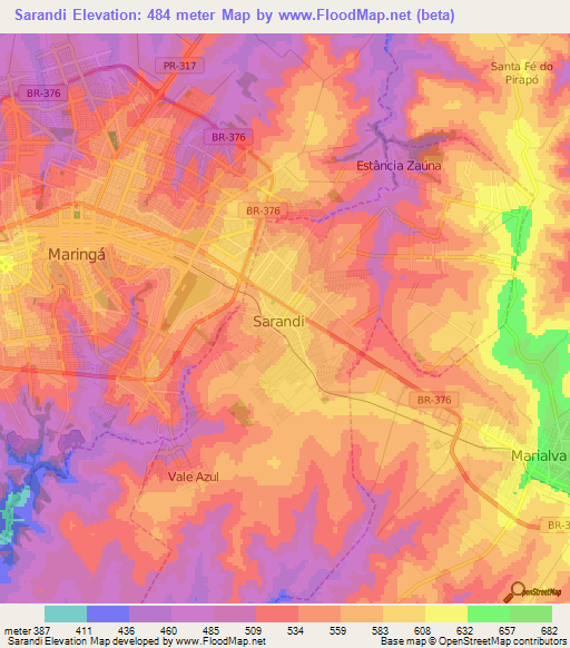 Sarandi,Brazil Elevation Map