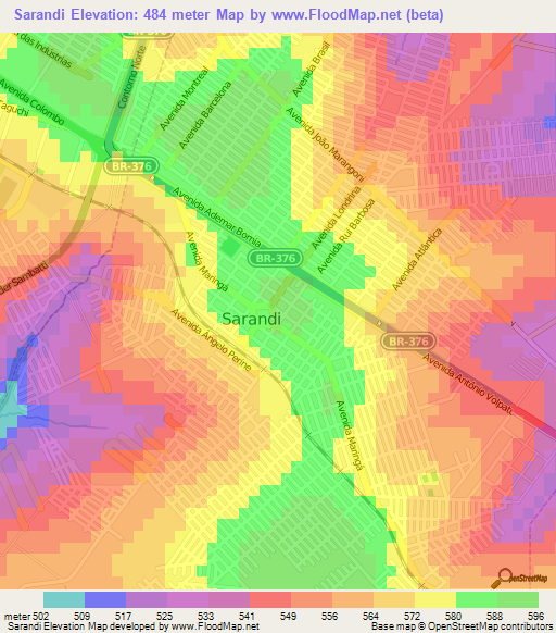 Sarandi,Brazil Elevation Map