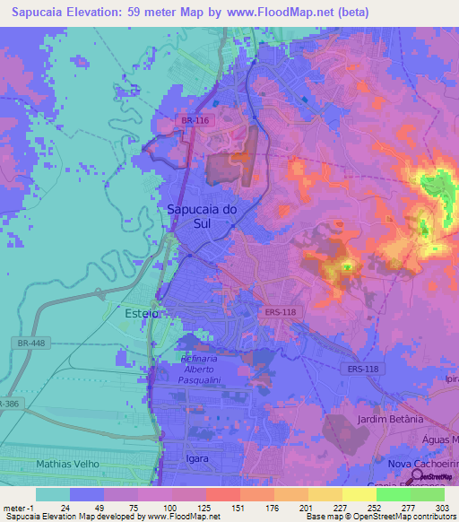 Sapucaia,Brazil Elevation Map