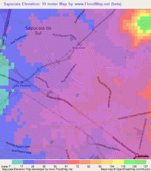 Sapucaia,Brazil Elevation Map