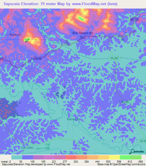 Sapucaia,Brazil Elevation Map