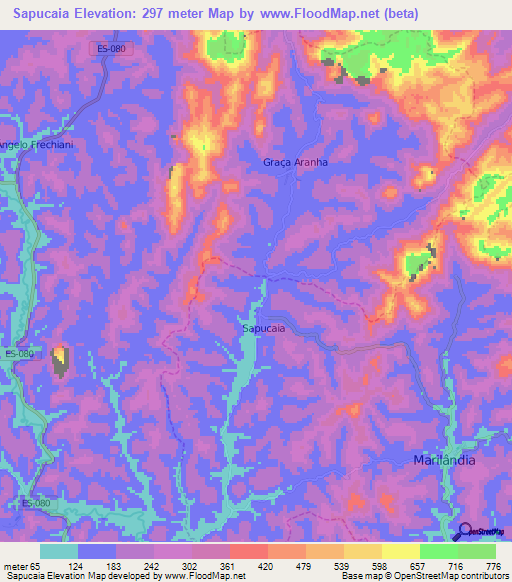 Sapucaia,Brazil Elevation Map