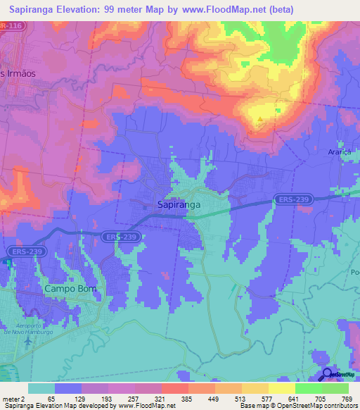 Sapiranga,Brazil Elevation Map
