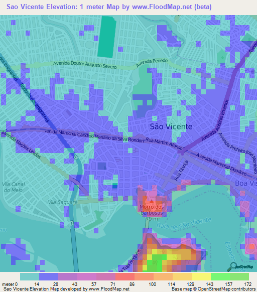 Sao Vicente,Brazil Elevation Map