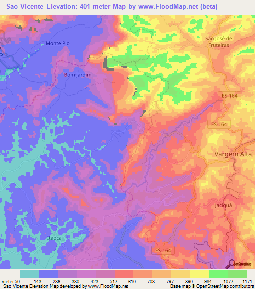 Sao Vicente,Brazil Elevation Map