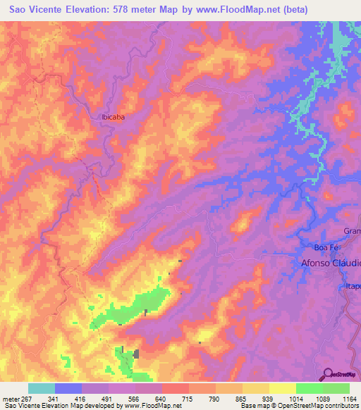 Sao Vicente,Brazil Elevation Map