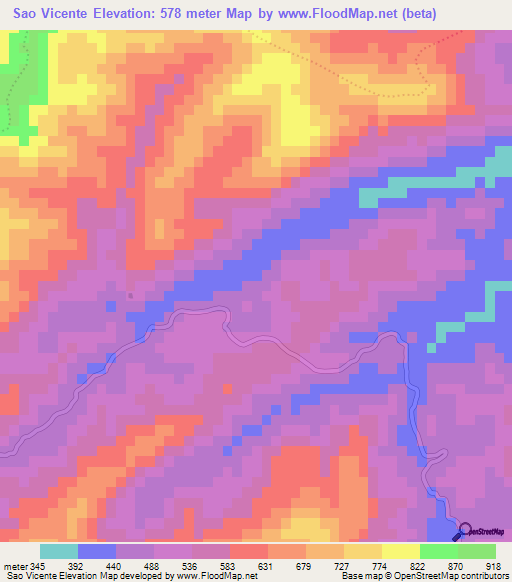 Sao Vicente,Brazil Elevation Map