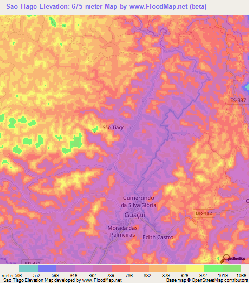 Sao Tiago,Brazil Elevation Map