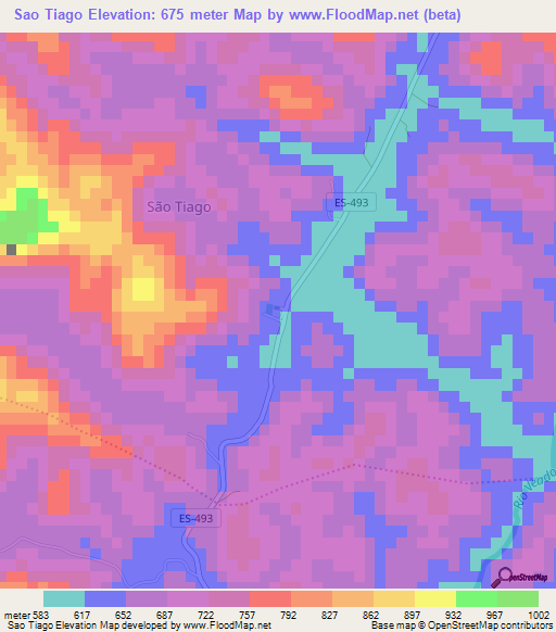 Sao Tiago,Brazil Elevation Map