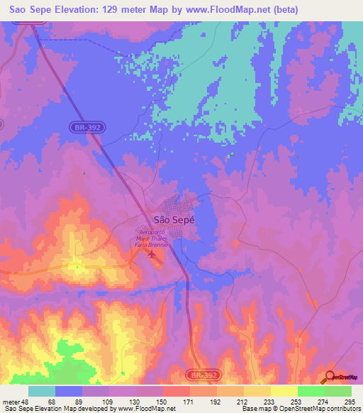 Sao Sepe,Brazil Elevation Map