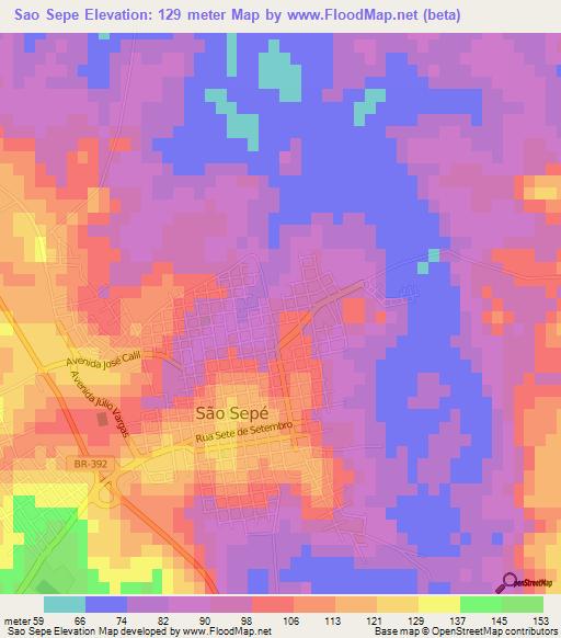 Sao Sepe,Brazil Elevation Map