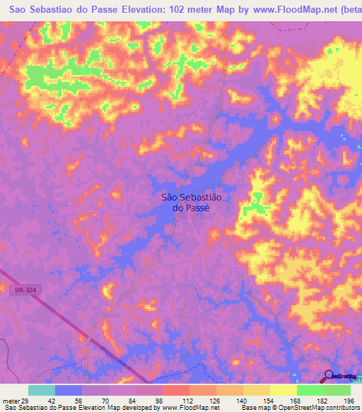 Sao Sebastiao do Passe,Brazil Elevation Map