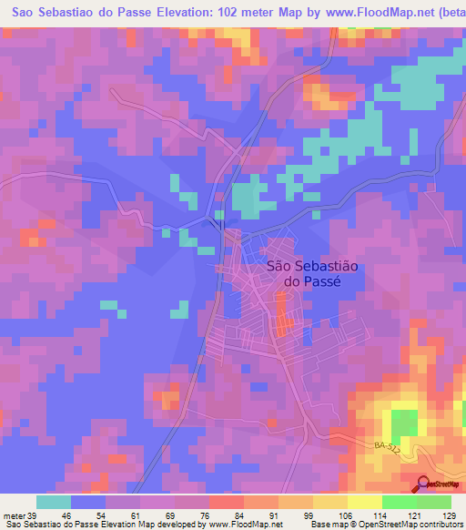 Sao Sebastiao do Passe,Brazil Elevation Map