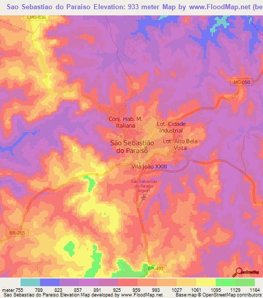 Sao Sebastiao do Paraiso,Brazil Elevation Map