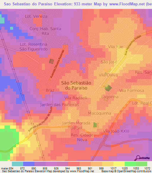 Sao Sebastiao do Paraiso,Brazil Elevation Map