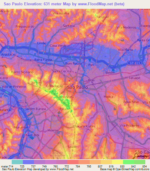 Sao Paulo,Brazil Elevation Map