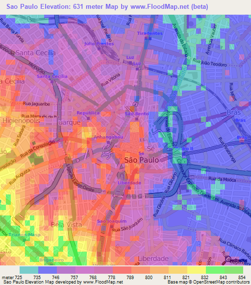 Sao Paulo,Brazil Elevation Map