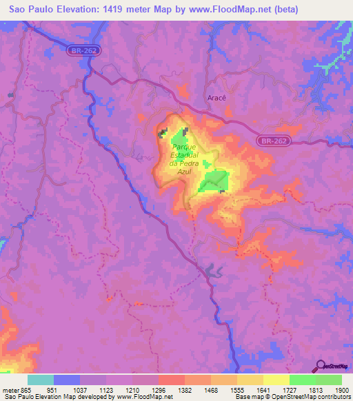 Sao Paulo,Brazil Elevation Map