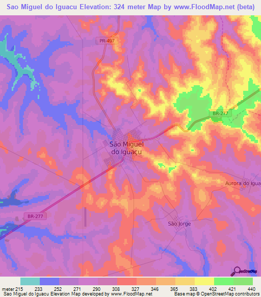 Sao Miguel do Iguacu,Brazil Elevation Map