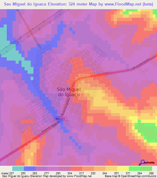 Sao Miguel do Iguacu,Brazil Elevation Map